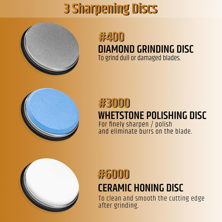 Razorri Rolling Knife Sharpener Kit 3 Different Grit Stones Discs